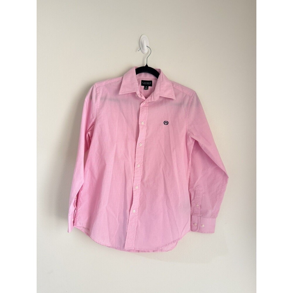 Designer Ralph Lauren Boys Pink Polo Shirt Long Sleeve Size 16 Formal Party
